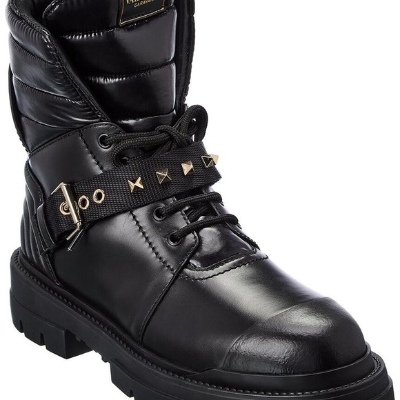 💯 AUTHENTIC VALENTINO GARAVANI CALFSKIN NYLON ROCKSTUD QUILTED WATERPROOF BOOTS - Picture 3 of 14